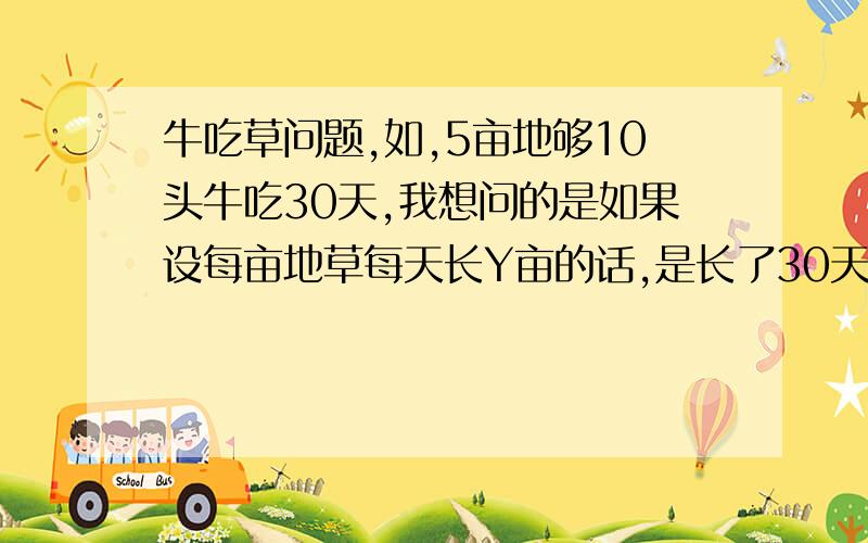 牛吃草问题,如,5亩地够10头牛吃30天,我想问的是如果设每亩地草每天长Y亩的话,是长了30天还是29天?