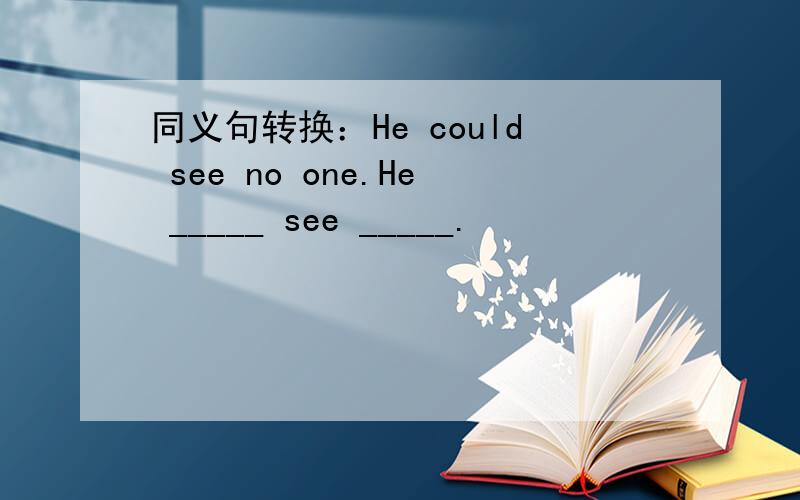 同义句转换：He could see no one.He _____ see _____.