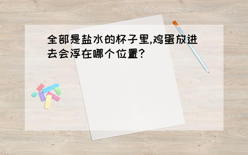 全部是盐水的杯子里,鸡蛋放进去会浮在哪个位置?