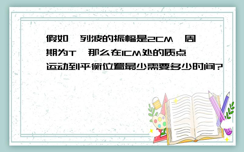 假如一列波的振幅是2CM,周期为T,那么在1CM处的质点运动到平衡位置最少需要多少时间?