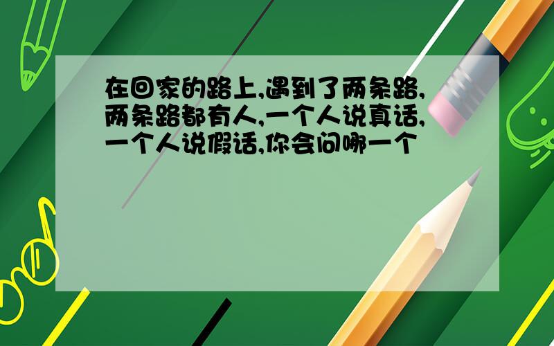 在回家的路上,遇到了两条路,两条路都有人,一个人说真话,一个人说假话,你会问哪一个