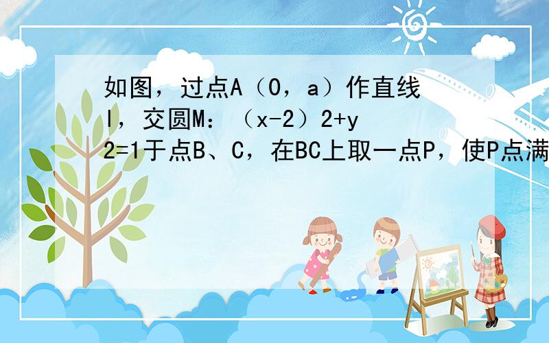 如图，过点A（0，a）作直线l，交圆M：（x-2）2+y2=1于点B、C，在BC上取一点P，使P点满足AB=λAC，BP