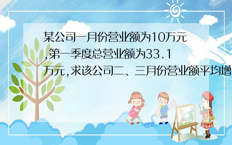 某公司一月份营业额为10万元,第一季度总营业额为33.1万元,求该公司二、三月份营业额平均增长率是多少?