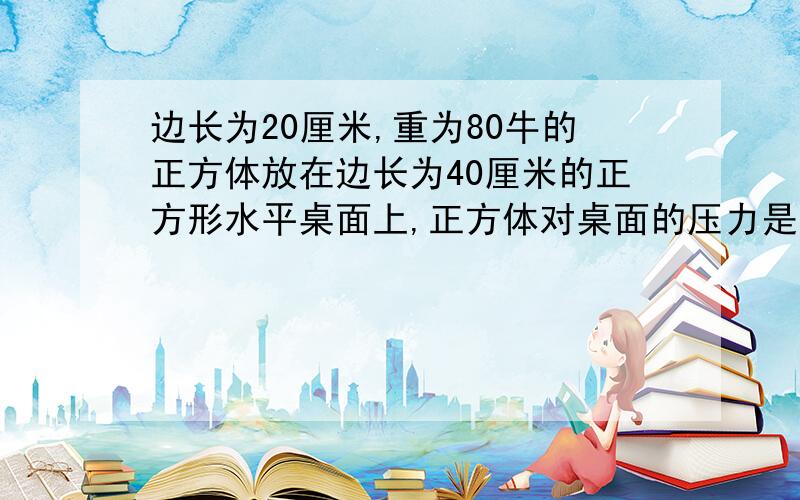 边长为20厘米,重为80牛的正方体放在边长为40厘米的正方形水平桌面上,正方体对桌面的压力是?