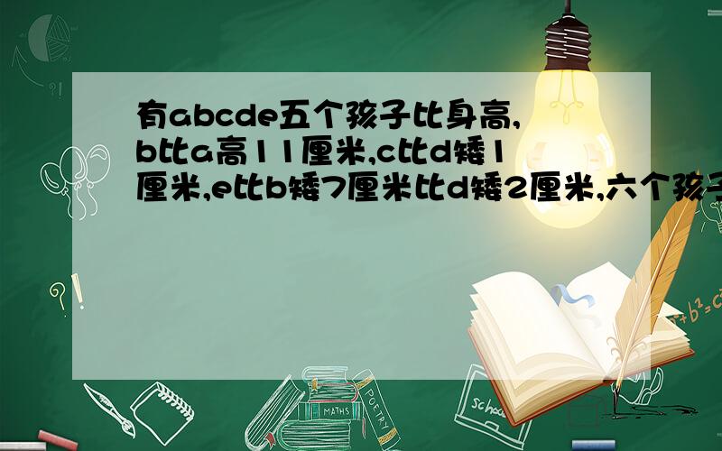 有abcde五个孩子比身高,b比a高11厘米,c比d矮1厘米,e比b矮7厘米比d矮2厘米,六个孩子最矮的是150厘米