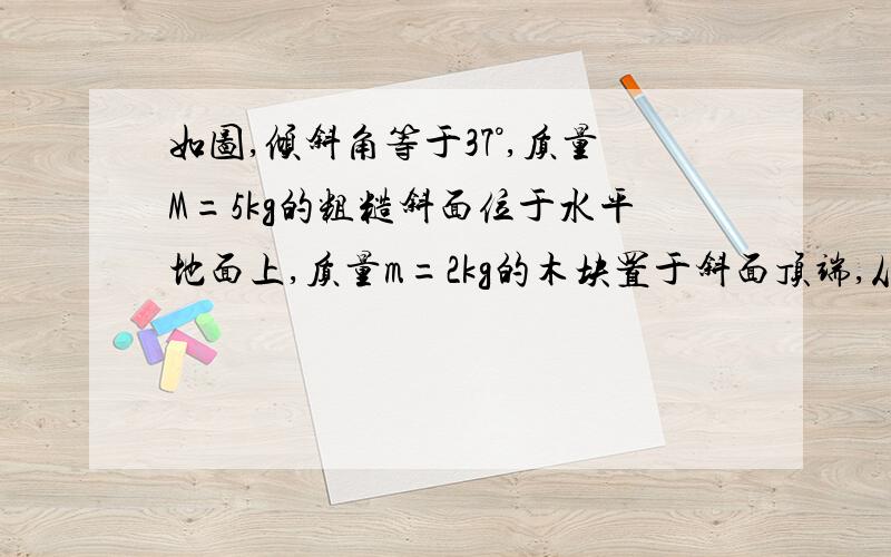 如图,倾斜角等于37°,质量M=5kg的粗糙斜面位于水平地面上,质量m=2kg的木块置于斜面顶端,从静止开始