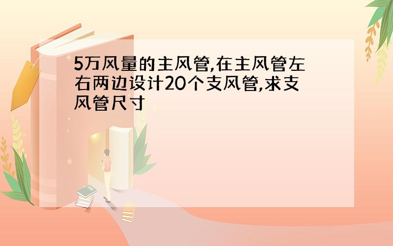 5万风量的主风管,在主风管左右两边设计20个支风管,求支风管尺寸