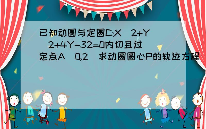 已知动圆与定圆C:X^2+Y^2+4Y-32=0内切且过定点A(0,2)求动圆圆心P的轨迹方程