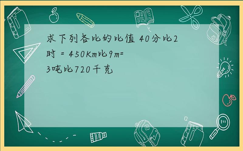 求下列各比的比值 40分比2时 = 450Km比9m= 3吨比720千克