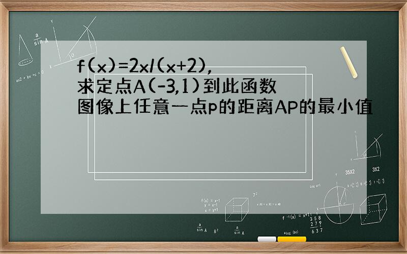 f(x)=2x/(x+2),求定点A(-3,1)到此函数图像上任意一点p的距离AP的最小值