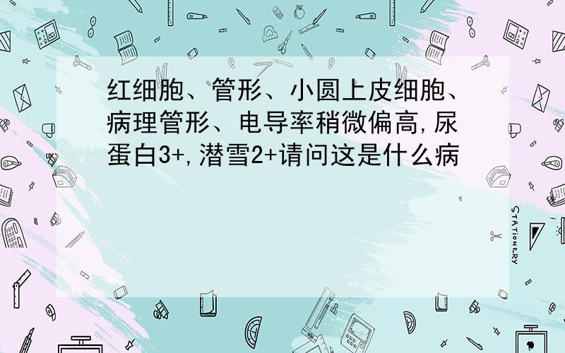 红细胞、管形、小圆上皮细胞、病理管形、电导率稍微偏高,尿蛋白3+,潜雪2+请问这是什么病