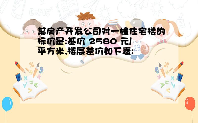 某房产开发公司对一幢住宅楼的标价是:基价 2580 元/平方米,楼层差价如下表: