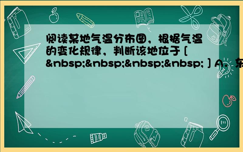 阅读某地气温分布图，根据气温的变化规律，判断该地位于 [     ] A．东半球