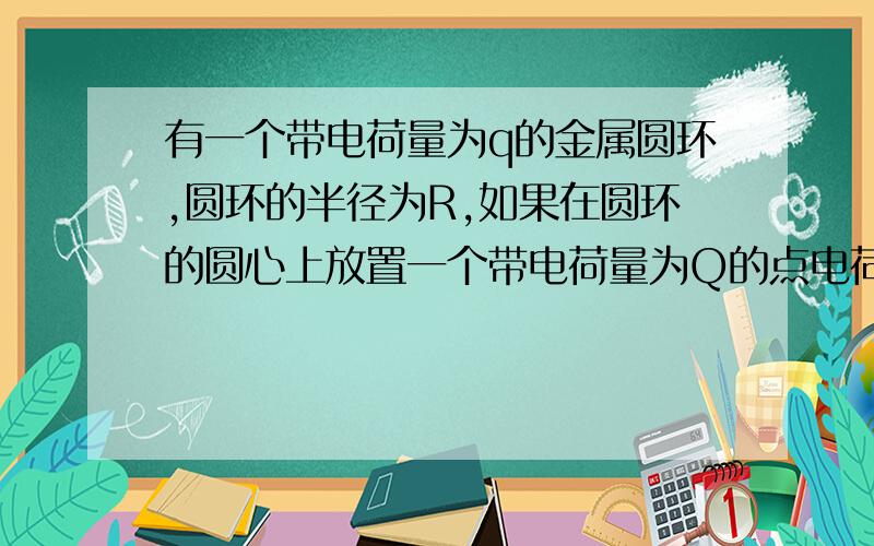 有一个带电荷量为q的金属圆环,圆环的半径为R,如果在圆环的圆心上放置一个带电荷量为Q的点电荷,则Q受到