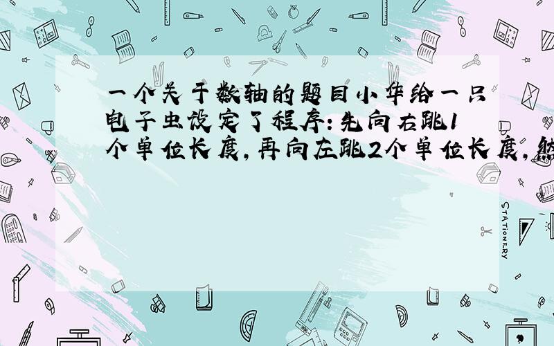 一个关于数轴的题目小华给一只电子虫设定了程序：先向右跳1个单位长度,再向左跳2个单位长度,然后向右跳3个单位长度,再向左