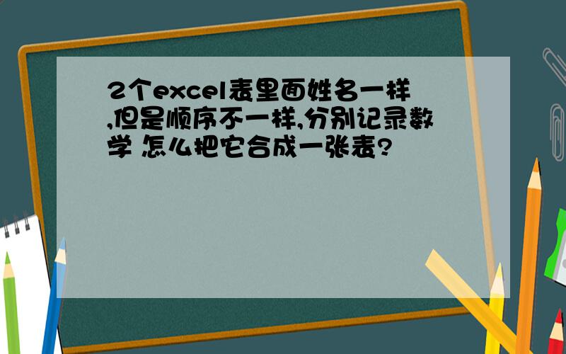 2个excel表里面姓名一样,但是顺序不一样,分别记录数学 怎么把它合成一张表?