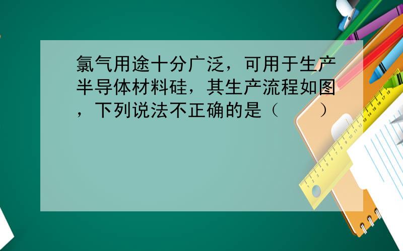 氯气用途十分广泛，可用于生产半导体材料硅，其生产流程如图，下列说法不正确的是（　　）