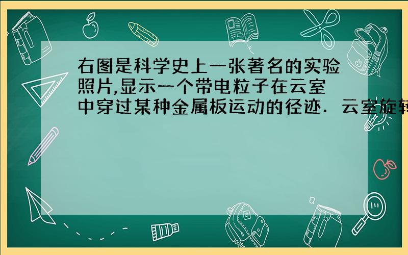 右图是科学史上一张著名的实验照片,显示一个带电粒子在云室中穿过某种金属板运动的径迹．云室旋转在匀强磁场中,磁场方向垂直照