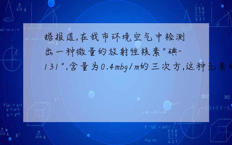 据报道,在我市环境空气中检测出一种微量的放射性核素