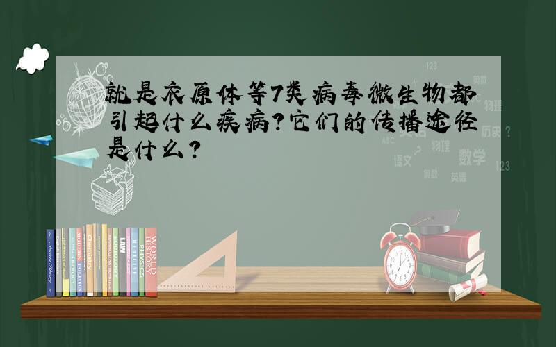 就是衣原体等7类病毒微生物都引起什么疾病?它们的传播途径是什么?