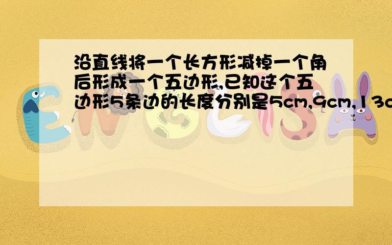 沿直线将一个长方形减掉一个角后形成一个五边形,已知这个五边形5条边的长度分别是5cm,9cm,13cm,14cm,17c