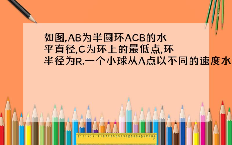 如图,AB为半圆环ACB的水平直径,C为环上的最低点,环半径为R.一个小球从A点以不同的速度水平抛出,