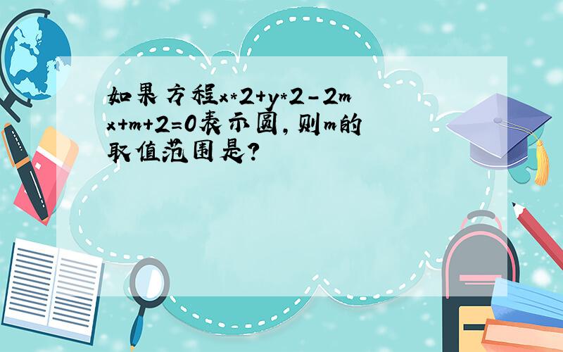 如果方程x*2+y*2-2mx+m+2=0表示圆,则m的取值范围是?