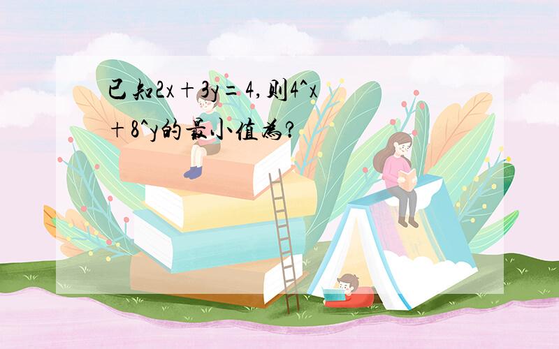 已知2x+3y=4,则4^x+8^y的最小值为?