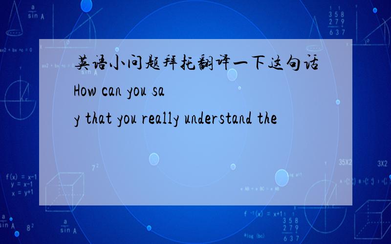 英语小问题拜托翻译一下这句话How can you say that you really understand the