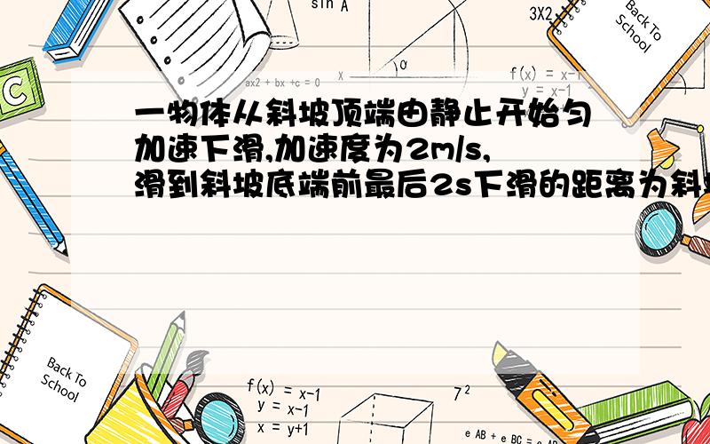 一物体从斜坡顶端由静止开始匀加速下滑,加速度为2m/s,滑到斜坡底端前最后2s下滑的距离为斜坡长度的3/4,求斜坡长（要