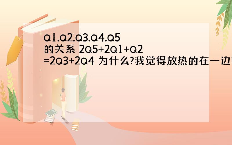 Q1.Q2.Q3.Q4.Q5的关系 2Q5+2Q1+Q2=2Q3+2Q4 为什么?我觉得放热的在一边吸热在一边啊,Q5咋