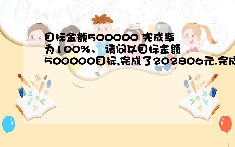 目标金额500000 完成率为100%、 请问以目标金额500000目标,完成了202806元.完成率换算为百分比怎么计