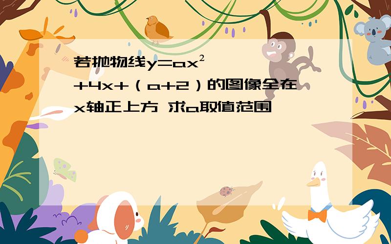 若抛物线y=ax²+4x+（a+2）的图像全在x轴正上方 求a取值范围