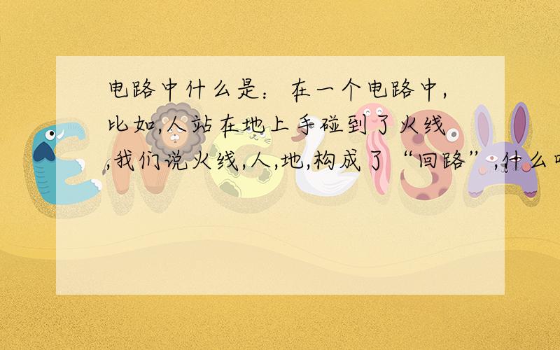 电路中什么是：在一个电路中,比如,人站在地上手碰到了火线,我们说火线,人,地,构成了“回路”,什么叫回路?是指通路,还是