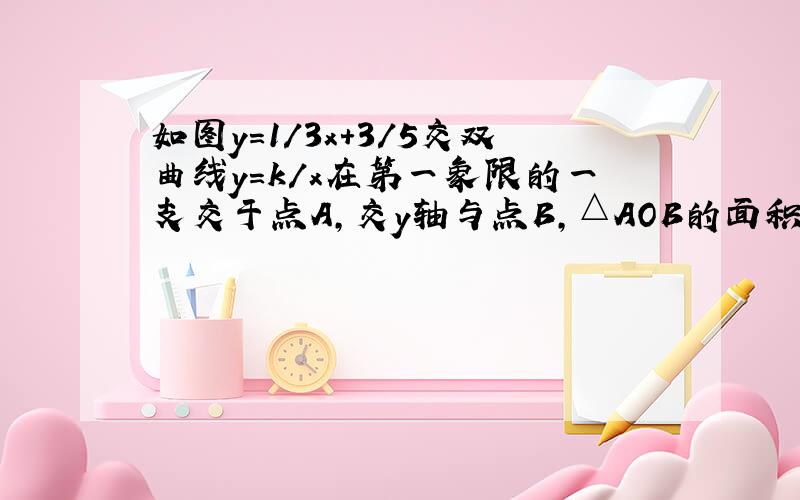 如图y=1/3x+3/5交双曲线y=k/x在第一象限的一支交于点A,交y轴与点B,△AOB的面积为5/2