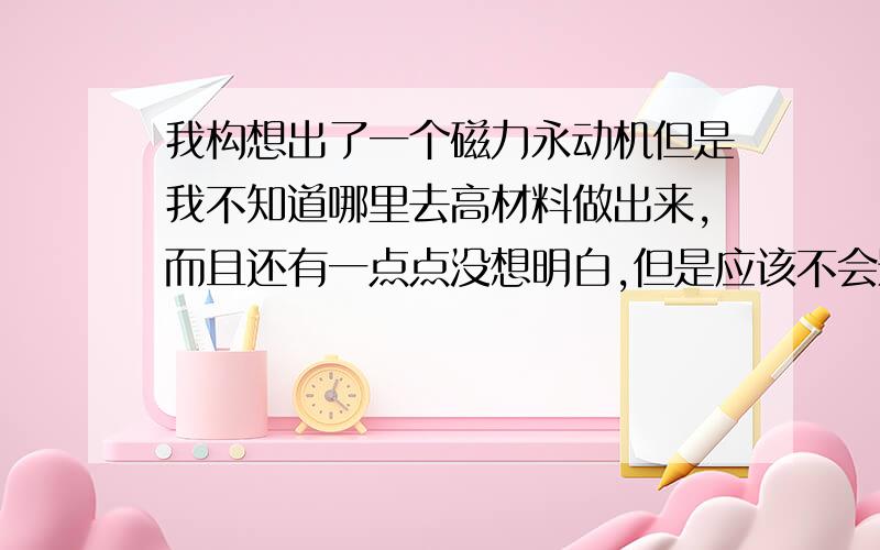 我构想出了一个磁力永动机但是我不知道哪里去高材料做出来,而且还有一点点没想明白,但是应该不会影响它的运转