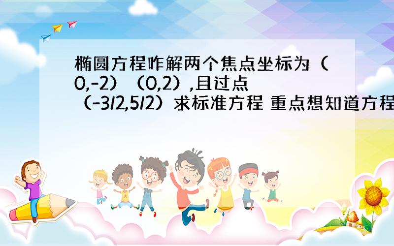 椭圆方程咋解两个焦点坐标为（0,-2）（0,2）,且过点（-3/2,5/2）求标准方程 重点想知道方程联立怎么解,