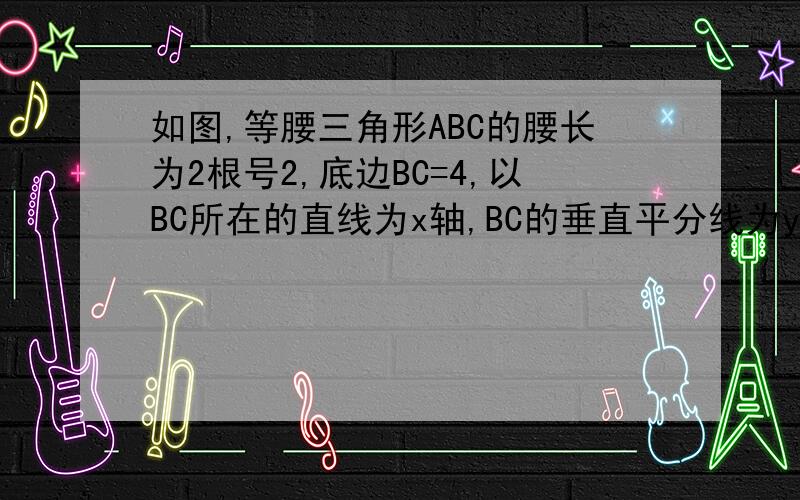 如图,等腰三角形ABC的腰长为2根号2,底边BC=4,以BC所在的直线为x轴,BC的垂直平分线为y轴建立如图所示的直角坐