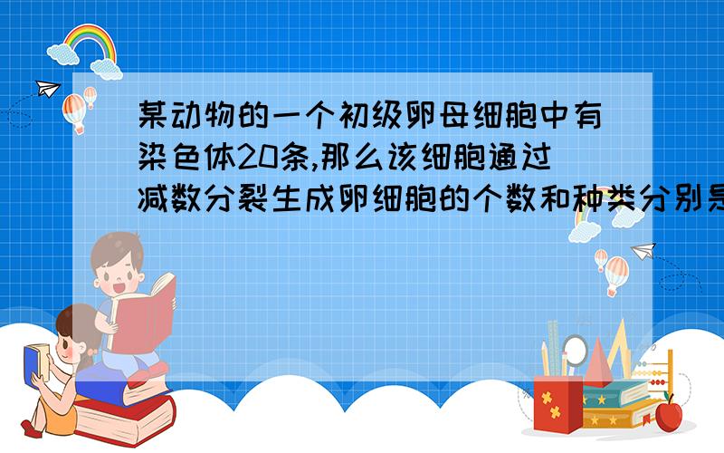 某动物的一个初级卵母细胞中有染色体20条,那么该细胞通过减数分裂生成卵细胞的个数和种类分别是