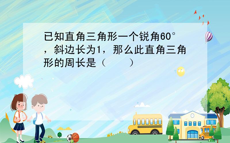 已知直角三角形一个锐角60°，斜边长为1，那么此直角三角形的周长是（　　）