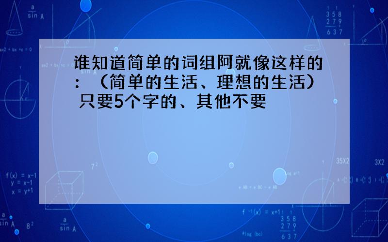 谁知道简单的词组阿就像这样的：（简单的生活、理想的生活） 只要5个字的、其他不要