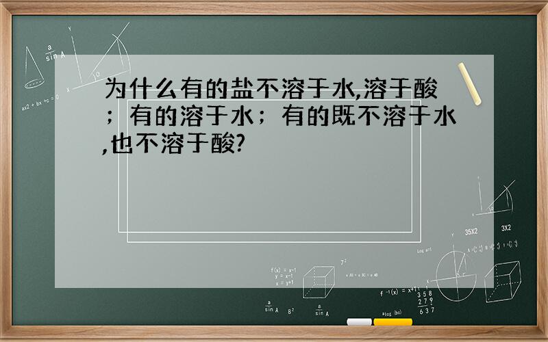 为什么有的盐不溶于水,溶于酸；有的溶于水；有的既不溶于水,也不溶于酸?