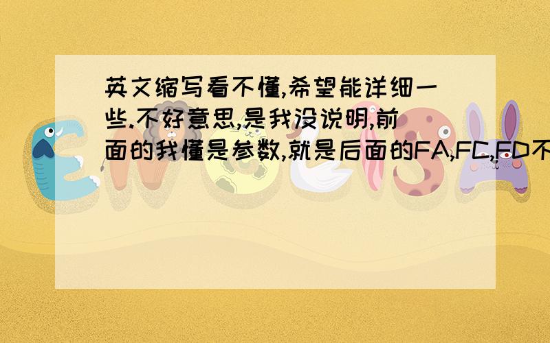 英文缩写看不懂,希望能详细一些.不好意思,是我没说明,前面的我懂是参数,就是后面的FA,FC,FD不明白具体的意思.请大