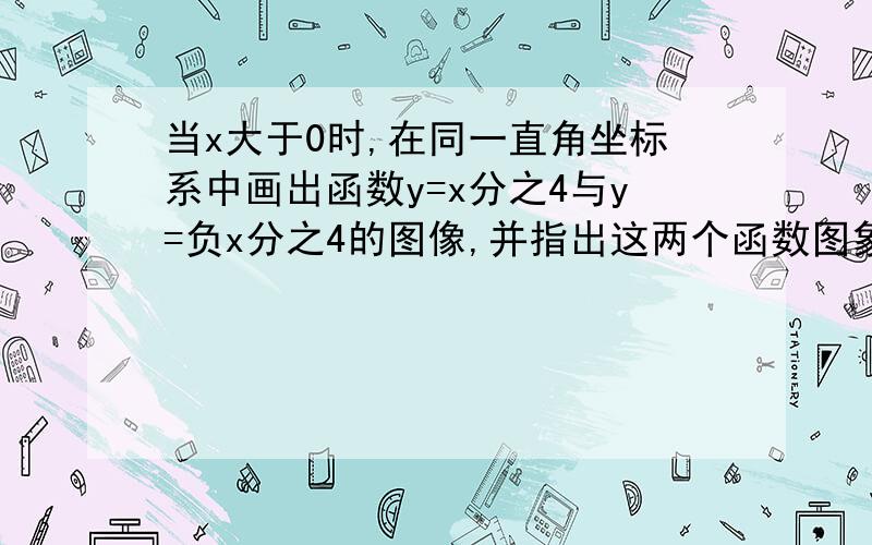 当x大于0时,在同一直角坐标系中画出函数y=x分之4与y=负x分之4的图像,并指出这两个函数图象有什么关系?