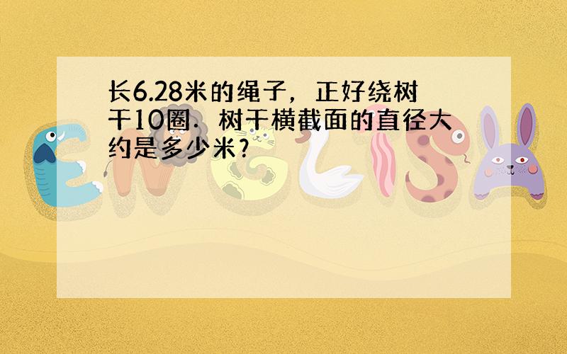 长6.28米的绳子，正好绕树干10圈．树干横截面的直径大约是多少米？