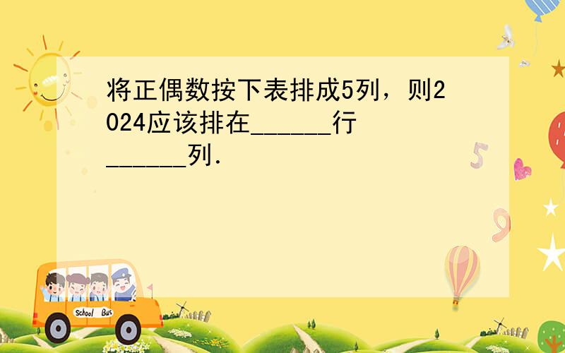 将正偶数按下表排成5列，则2024应该排在______行______列．