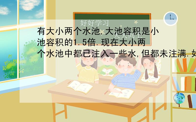 有大小两个水池,大池容积是小池容积的1.5倍.现在大小两个水池中都已注入一些水,但都未注满.如果从小池抽水将大池注满,则