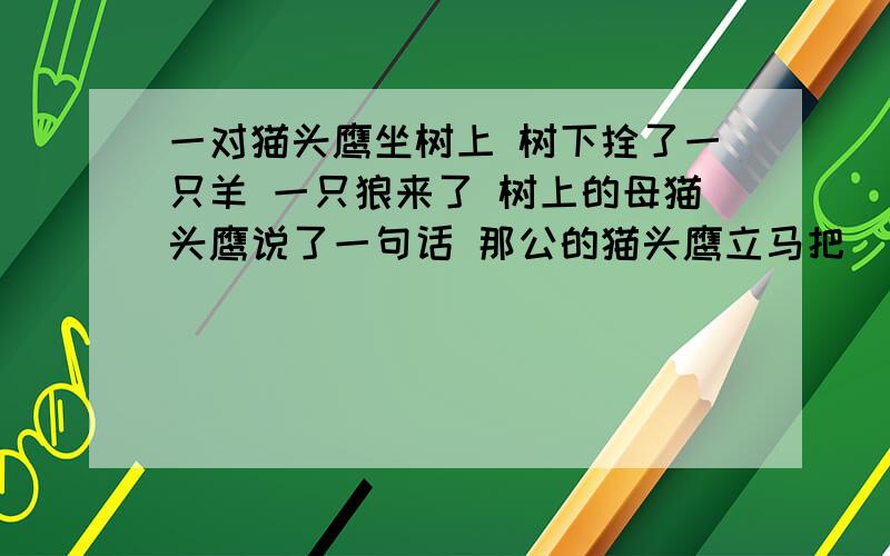 一对猫头鹰坐树上 树下拴了一只羊 一只狼来了 树上的母猫头鹰说了一句话 那公的猫头鹰立马把