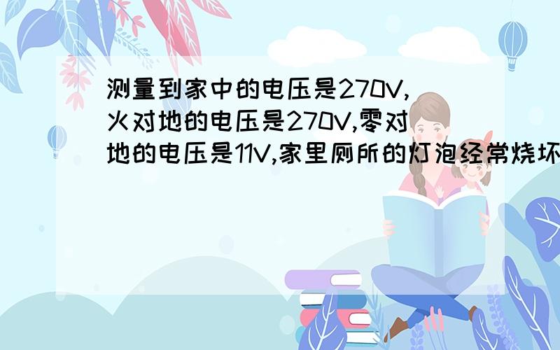 测量到家中的电压是270V,火对地的电压是270V,零对地的电压是11V,家里厕所的灯泡经常烧坏,请问是电压问题?