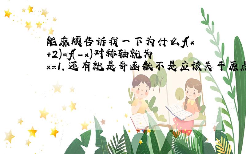 能麻烦告诉我一下为什么f(x+2)=f(-x)对称轴就为x=1,还有就是奇函数不是应该关于原点对称吗?明天月考,